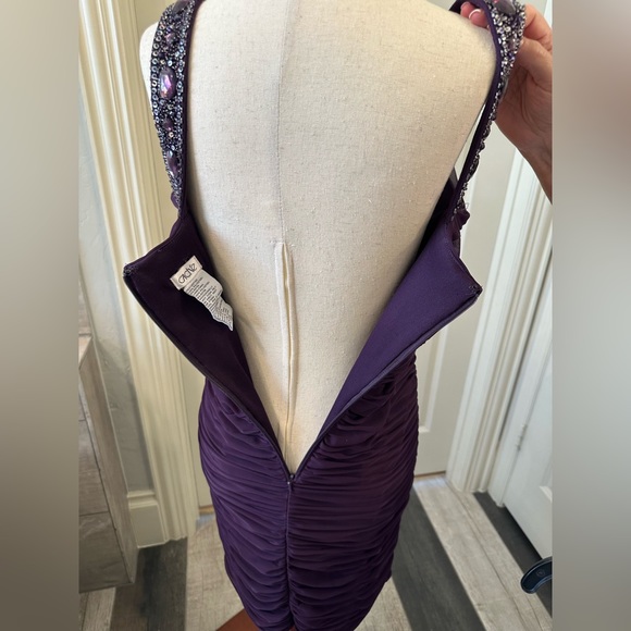 Pristine Caché Gorgeous Dark Purple Embellished Jeweled Fitted Dress 6 - Picture 4 of 17